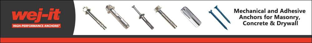 Wej-It Brand Anchors from AFT - Ankr-TITE Wedge Anchors, Sleeve-TITE Sleeve Anchors, Nail-It Zamac Drive Nail Anchors, Wej-Con Concrete Screws and Ultra Drop Drop-In Anchors